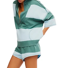 FP Movement Retro Rugby Stripe Pattern Quarter Zip Short Sleeve Short Set