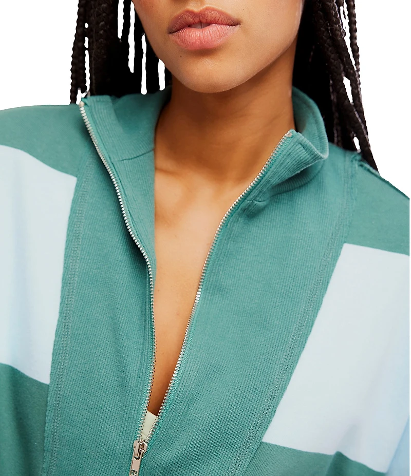 FP Movement Retro Rugby Stripe Pattern Quarter Zip Short Sleeve Short Set