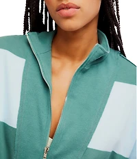 FP Movement Retro Rugby Stripe Pattern Quarter Zip Short Sleeve Short Set