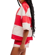 FP Movement Retro Rugby Stripe Pattern Quarter Zip Short Sleeve Short Set