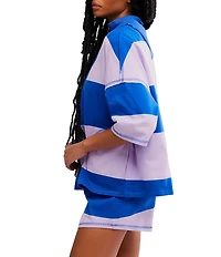 FP Movement Retro Rugby Stripe Pattern Quarter Zip Short Sleeve Short Set