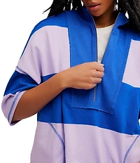 FP Movement Retro Rugby Stripe Pattern Quarter Zip Short Sleeve Short Set