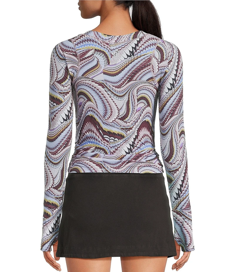 FP Movement Tempo Ruched Abstract Printed Scoop Neck Long Sleeve Top