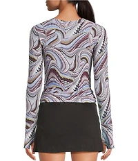 FP Movement Tempo Ruched Abstract Printed Scoop Neck Long Sleeve Top