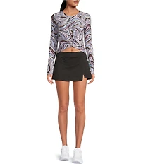 FP Movement Tempo Ruched Abstract Printed Scoop Neck Long Sleeve Top