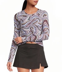 FP Movement Tempo Ruched Abstract Printed Scoop Neck Long Sleeve Top