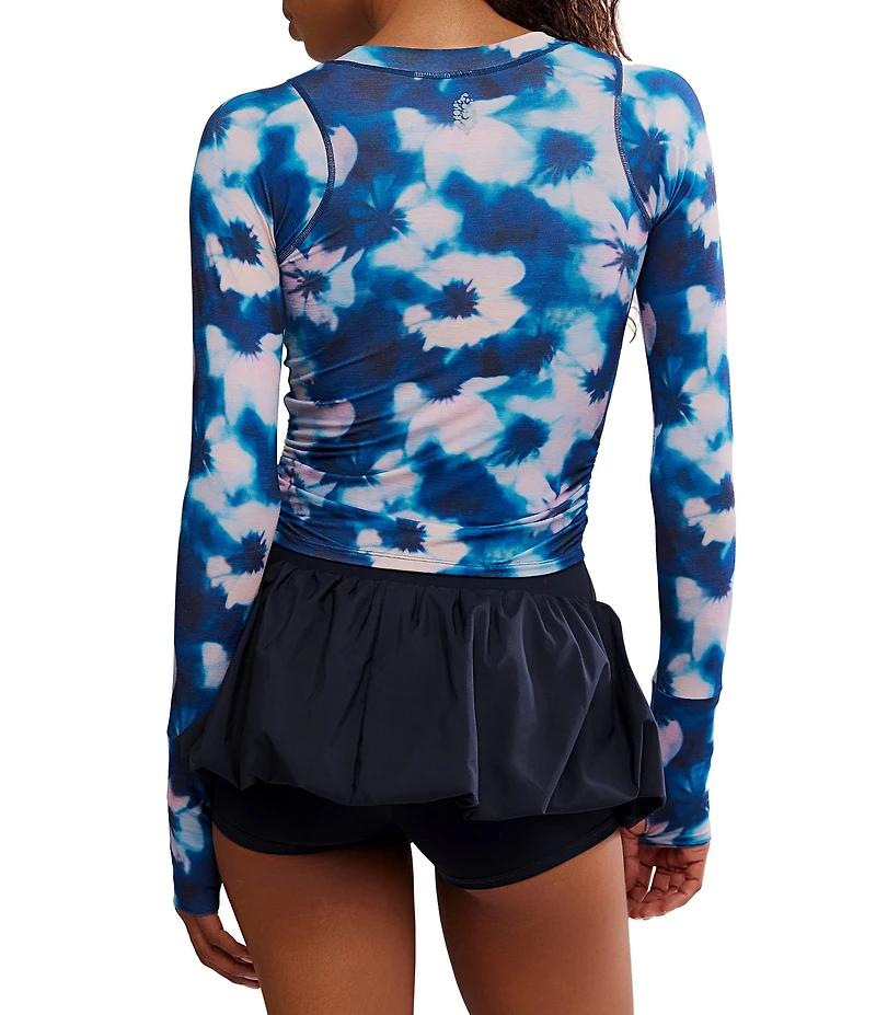 FP Movement Tempo Ruched Printed Crew Neck Long Thumbhole Sleeve Top