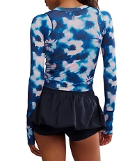 FP Movement Tempo Ruched Printed Crew Neck Long Thumbhole Sleeve Top