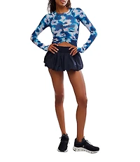 FP Movement Tempo Ruched Printed Crew Neck Long Thumbhole Sleeve Top