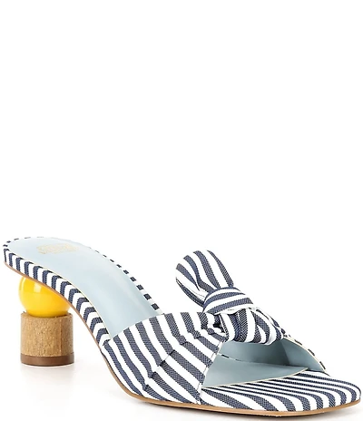 FRANCES VALENTINE Amanda Striped Bow Kickball Heel Slide Sandals