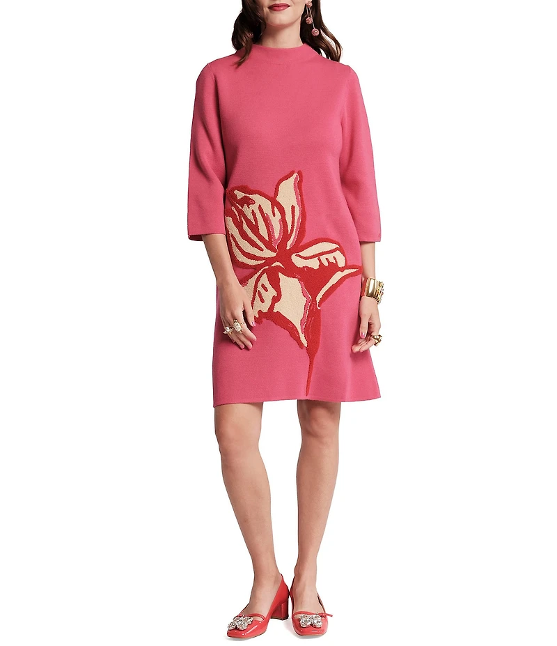 FRANCES VALENTINE Annie Merino Wool-Blend Embroidered Placement Print Sheath Dress