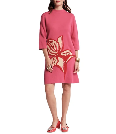 FRANCES VALENTINE Annie Merino Wool-Blend Embroidered Placement Print Sheath Dress