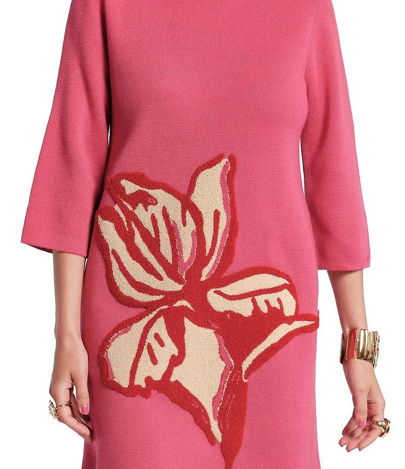 FRANCES VALENTINE Annie Merino Wool-Blend Embroidered Placement Print Sheath Dress