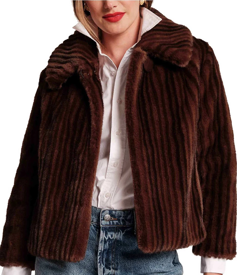 FRANCES VALENTINE Babe Faux Fur Point Collar Long Sleeve Button Front Jacket