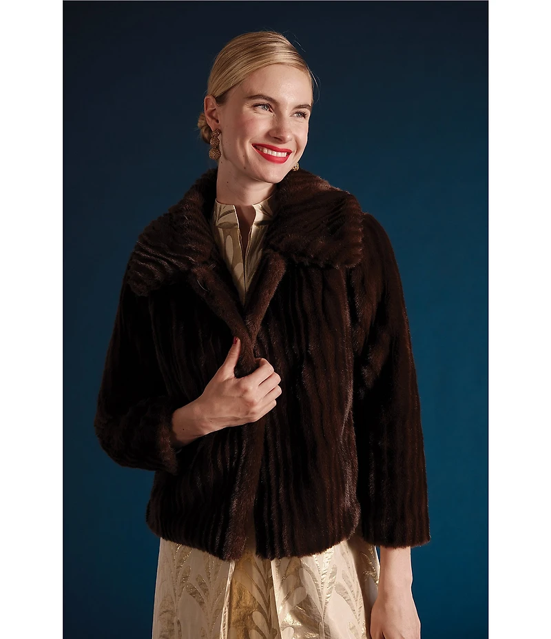 FRANCES VALENTINE Babe Faux Fur Point Collar Long Sleeve Button Front Jacket