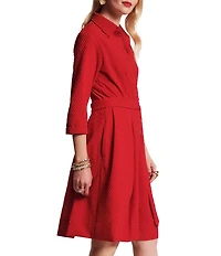 FRANCES VALENTINE Bellini Waffleweave Point Collar Long Sleeve Button Front Tie Waist Dress