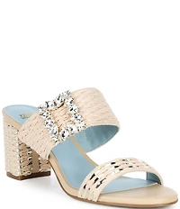 FRANCES VALENTINE Betty Raffia Embellished Block Heel Slide Sandals