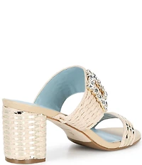 FRANCES VALENTINE Betty Raffia Embellished Block Heel Slide Sandals