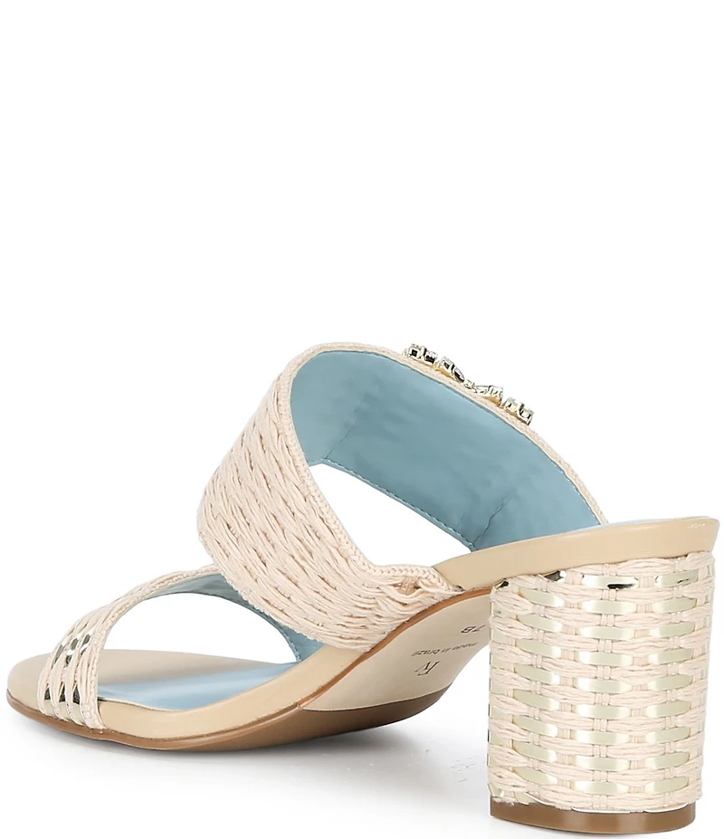FRANCES VALENTINE Betty Raffia Embellished Block Heel Slide Sandals