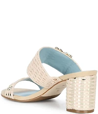 FRANCES VALENTINE Betty Raffia Embellished Block Heel Slide Sandals