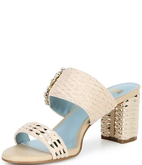 FRANCES VALENTINE Betty Raffia Embellished Block Heel Slide Sandals