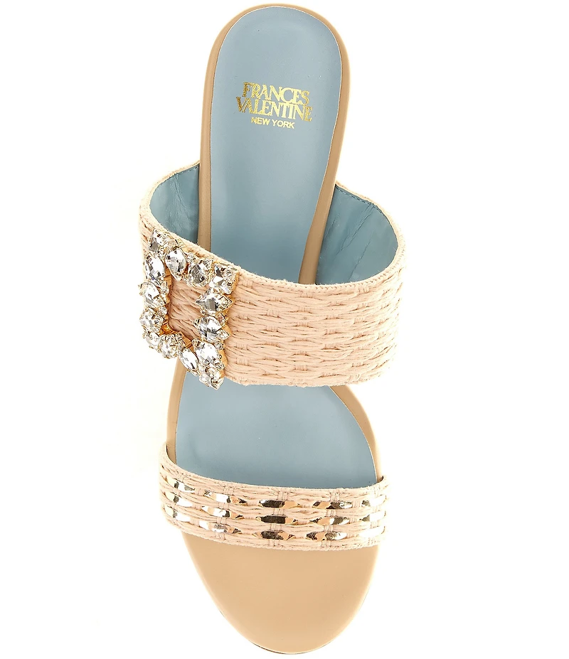 FRANCES VALENTINE Betty Raffia Embellished Block Heel Slide Sandals