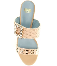 FRANCES VALENTINE Betty Raffia Embellished Block Heel Slide Sandals
