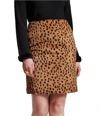 FRANCES VALENTINE Blaine Faux Fur Cheetah Print Slim Skirt