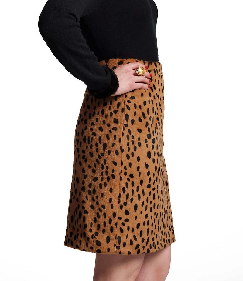 FRANCES VALENTINE Blaine Faux Fur Cheetah Print Slim Skirt
