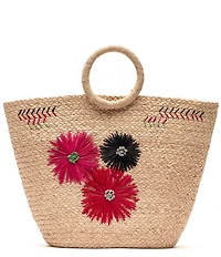 FRANCES VALENTINE Botanica Embroidered Raffia Basket Tote Bag