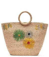 FRANCES VALENTINE Botanica Embroidered Raffia Basket Tote Bag