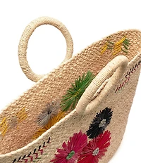 FRANCES VALENTINE Botanica Embroidered Raffia Basket Tote Bag