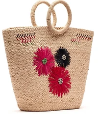 FRANCES VALENTINE Botanica Embroidered Raffia Basket Tote Bag