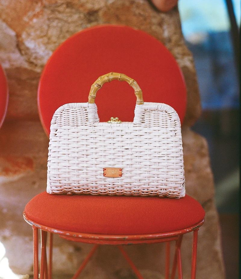 FRANCES VALENTINE Buzzy Wicker Basket Top Handle Satchel Bag