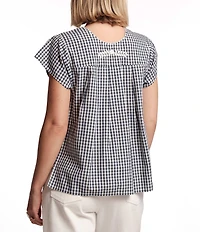 FRANCES VALENTINE Camila Gingham Floral Embroidered Crew Neck Short Sleeve Top