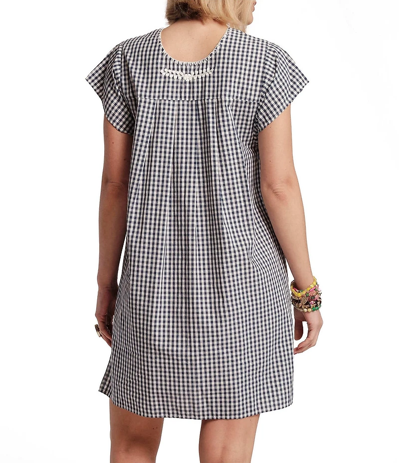 FRANCES VALENTINE Camilla Gingham Poplin Scoop Neck Short Sleeve Mini Dress