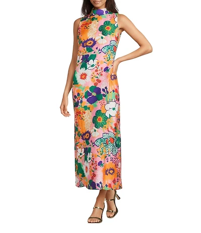 FRANCES VALENTINE Carlyle Botanical Bash Floral Print Mock Neck Sleeveless Maxi Dress