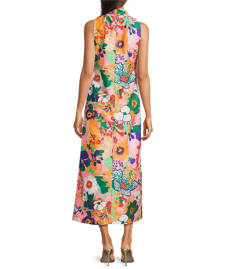 FRANCES VALENTINE Carlyle Botanical Bash Floral Print Mock Neck Sleeveless Maxi Dress