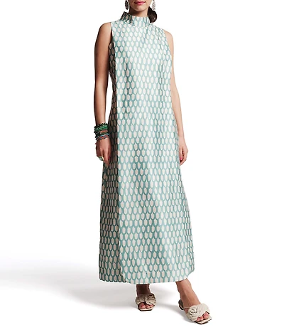 FRANCES VALENTINE Carlyle Loop Print Mock Neck Sleeveless Maxi Dress