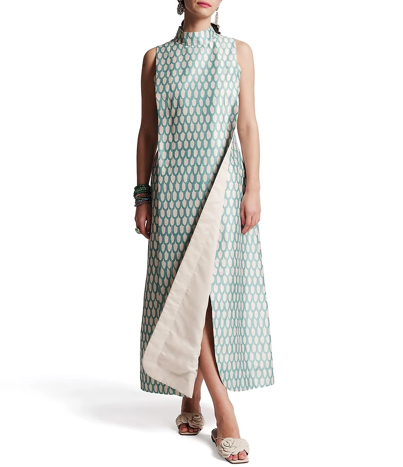 FRANCES VALENTINE Carlyle Loop Print Mock Neck Sleeveless Maxi Dress