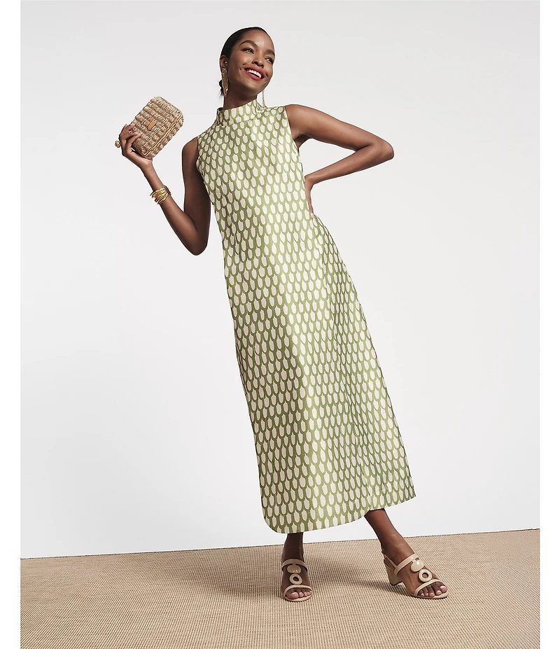 FRANCES VALENTINE Carlyle Loop Print Mock Neck Sleeveless Maxi Dress