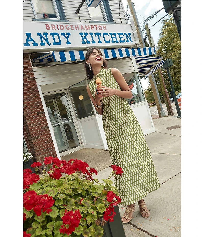 FRANCES VALENTINE Carlyle Loop Print Mock Neck Sleeveless Maxi Dress