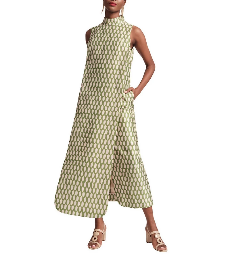 FRANCES VALENTINE Carlyle Loop Print Mock Neck Sleeveless Maxi Dress