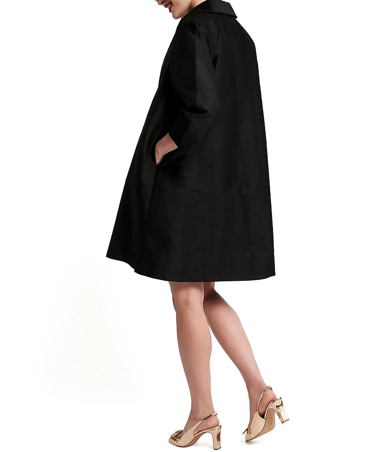 FRANCES VALENTINE Charlotte Dupioni Spread Collar Bracelet Sleeve Open-Front Topper Jacket