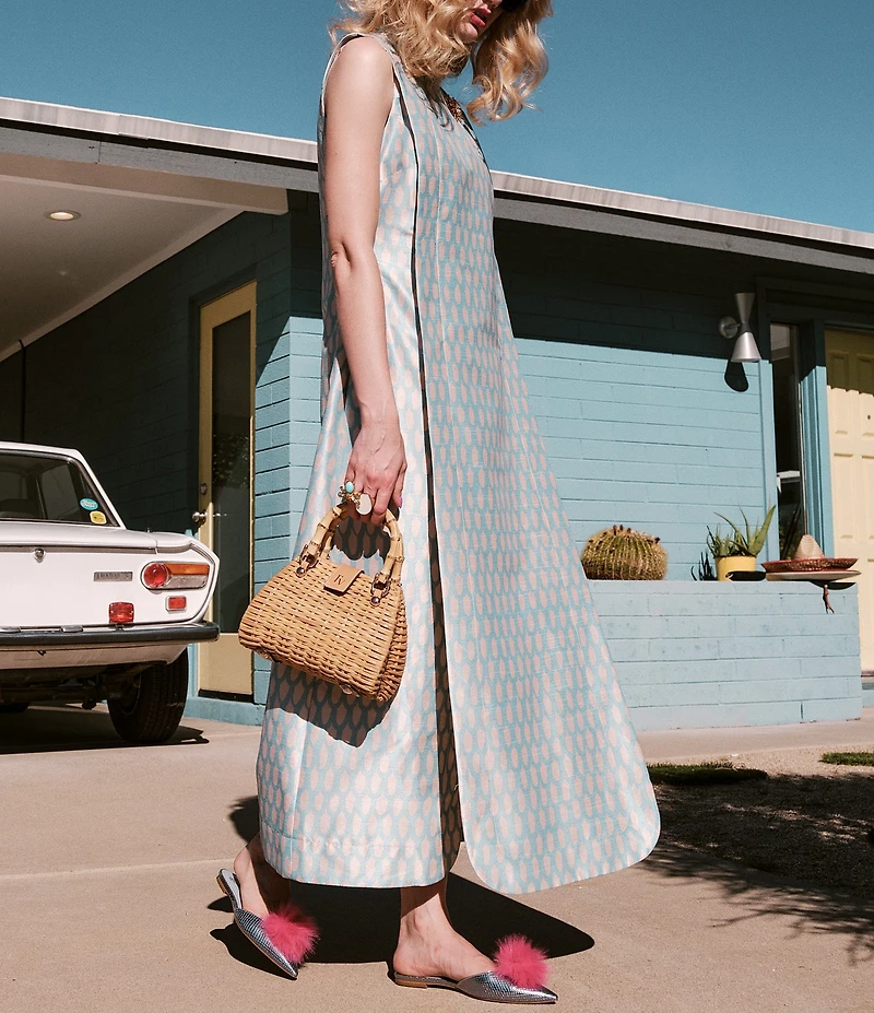 FRANCES VALENTINE Chick Mini Wicker Basket Bamboo Handle Satchel Bag