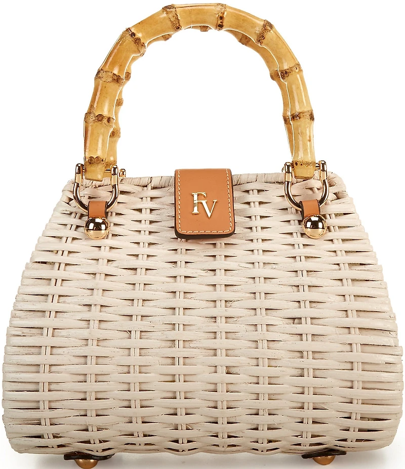 FRANCES VALENTINE Chick Mini Wicker Basket Bamboo Handle Satchel Bag