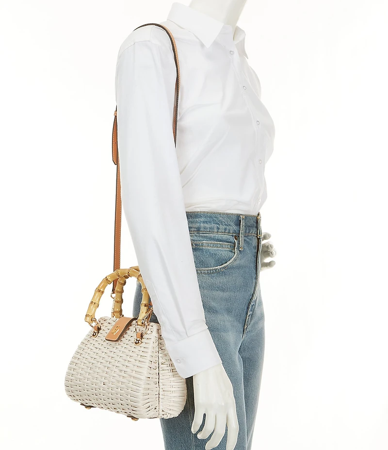 FRANCES VALENTINE Chick Mini Wicker Basket Bamboo Handle Satchel Bag