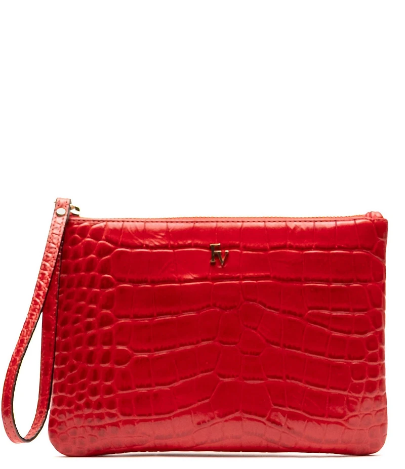 FRANCES VALENTINE Crocodile Embossed Leather Wristlet