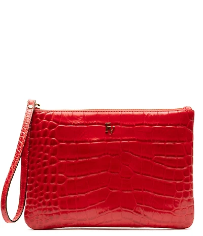 FRANCES VALENTINE Crocodile Embossed Leather Wristlet