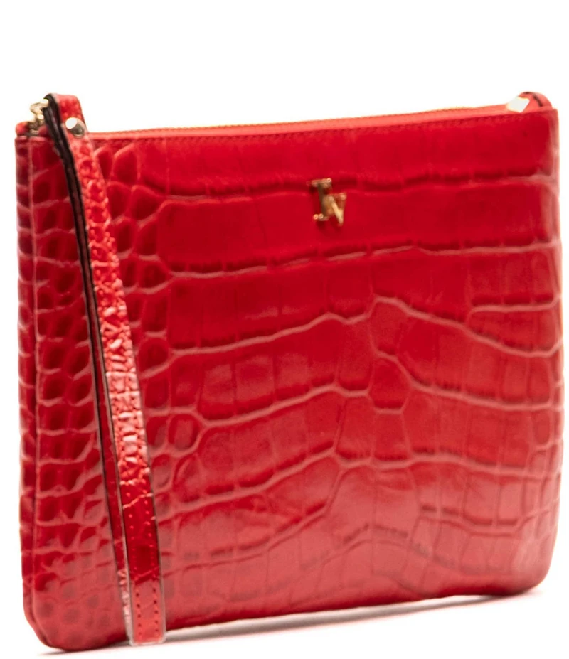 FRANCES VALENTINE Crocodile Embossed Leather Wristlet